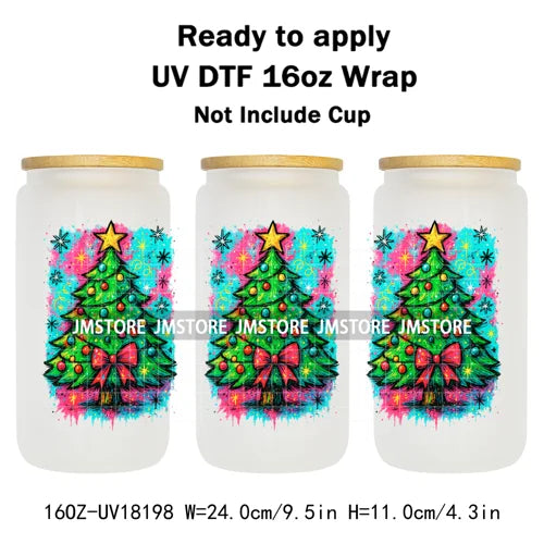 Preppy Brushstroke Christmas Santa Claus 16OZ UV DTF Cup Wraps Ready To Apply Waterproof Transfer Stickers For Libbey Glass Can