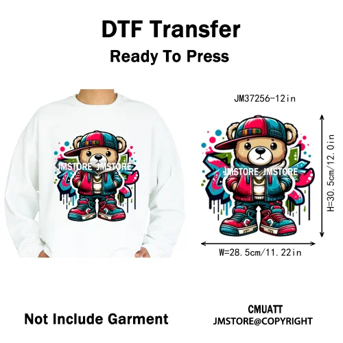 12in Cool Jungle King Beats Graffiti Hip Hop Animals Lover Iron on DTF Thermal Transfers Stickers Ready to Press for T-shirts