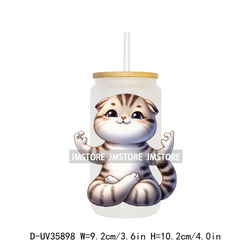 Cute Chubby Yoga Cats Animals UV DTF Transfer Stickers Decals Ready To Apply Waterproof For 16OZ Libbey Glass Can Cups Tumbler
