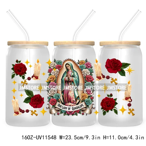 Our Lady Of Guadalupe Manana Mexican Culture UV DTF Sticker For 16OZ Libbey Glass Cup Can Wrap Transfer Stickers Custom Labels