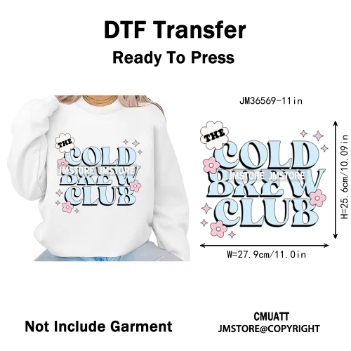 Coffee Mom Club Girlie Drink Reading Motivational Positive Quotes Iron on DTF Heat Transfers Stickers Ready to Press for Clothes