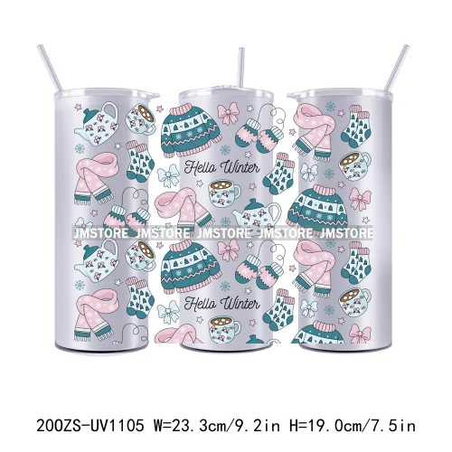 Seamless Christmas Santa Stocking UV DTF Tumbler Wraps Durable Ready To Apply Transfer Sticker For 20OZ Straight Skinny Tumblers