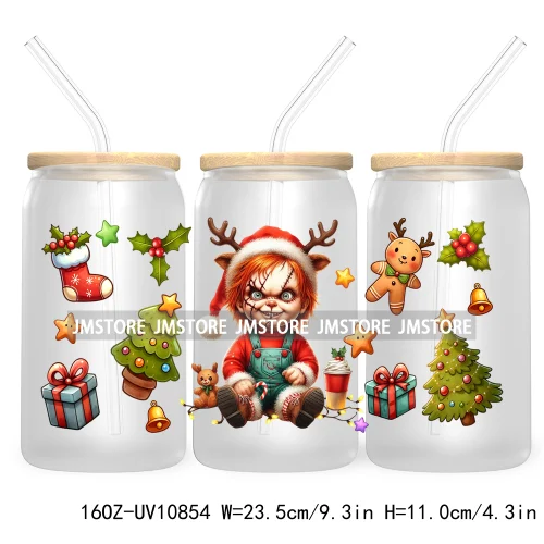 Christmas Movie Killer UV DTF Cup Wrap For Libbey Glass Can Transfer Stickers Waterproof Custom Labels Scary Horror Friends