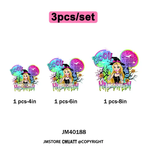 Cartoon Witches Princess Skull Animal Kids Love Characters Halloween Iron on DTF Transfers Stickers Ready to Press for T-shirts
