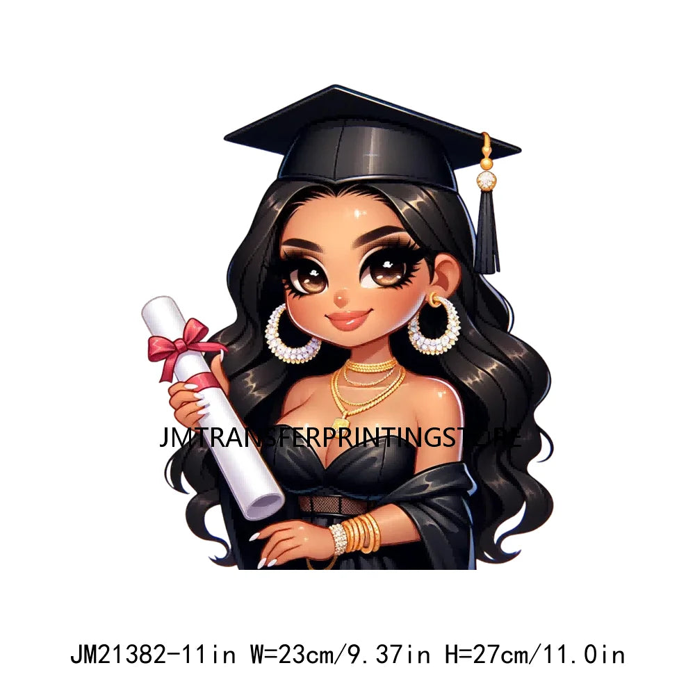 Cool Pretty Chibi Latina College Graduation Girls Educated Diploma Iron On DTF Transfer Stickers Ready To Press For T-shirts