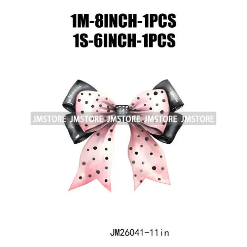 Trendy New Girl Pink Black Polka Dots Ribbons Coquette Bows Washable DTF Iron On Transfer Stickers Ready To Press For Clothing