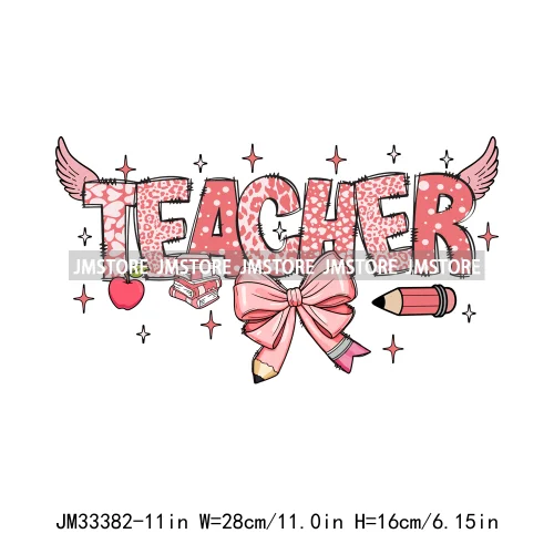 Pink Reading Love School In My Valentine Era Cupid Favorite Teacher Iron On DTF Transfers Stickers Ready To Press For Clothing