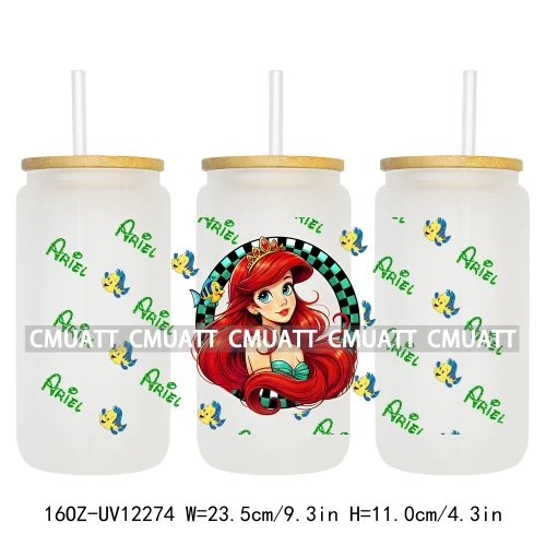 Colorful Round Cartoon Princess Girls 16OZ UV DTF Cup Transfer Wrap Transfer Stickers Waterproof DIY Logos For Libbey Glass Can