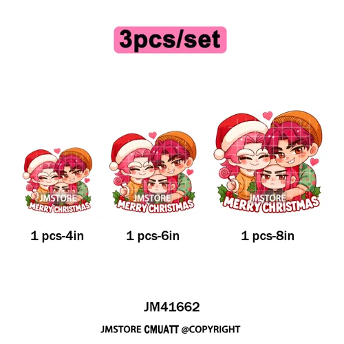 Christmas Kpop Holiday Idol Santa Holly Jolly Merry Christmas Iron on DTF Washable Transfers Stickers Ready to Press for Textile