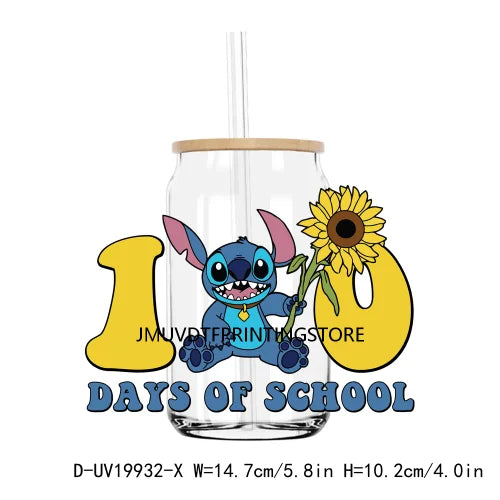 Happy 100 Days Of School Cartoon Character UV DTF Transfers Stickers Decals For Libbey Cold Cup Mugs Tumbler Waterproof DIY Logo