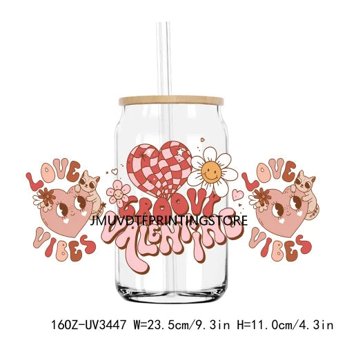 Love More Worry Less UV DTF Sticker For 16OZ Libbey Glass Cup Can Wrap Transfer Sticker Custom Labels DIY Logo XOXO Valentines