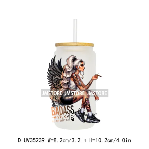 Funny Sarcastic Woman Sassy Girl UV DTF Transfer Stickers Decals Ready To Apply Waterproof For 16OZ Libbey Glass Can Cup Tumbler