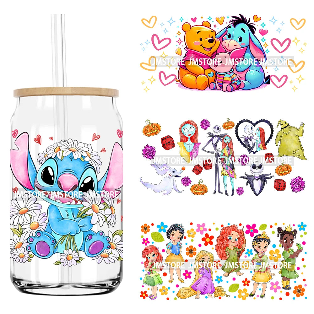 Love Cartoon Couple Best Friends 16OZ UV DTF Cup Wrap Transfer Sticker Custom Label Durable Waterproof Logo For Libbey Glass Can