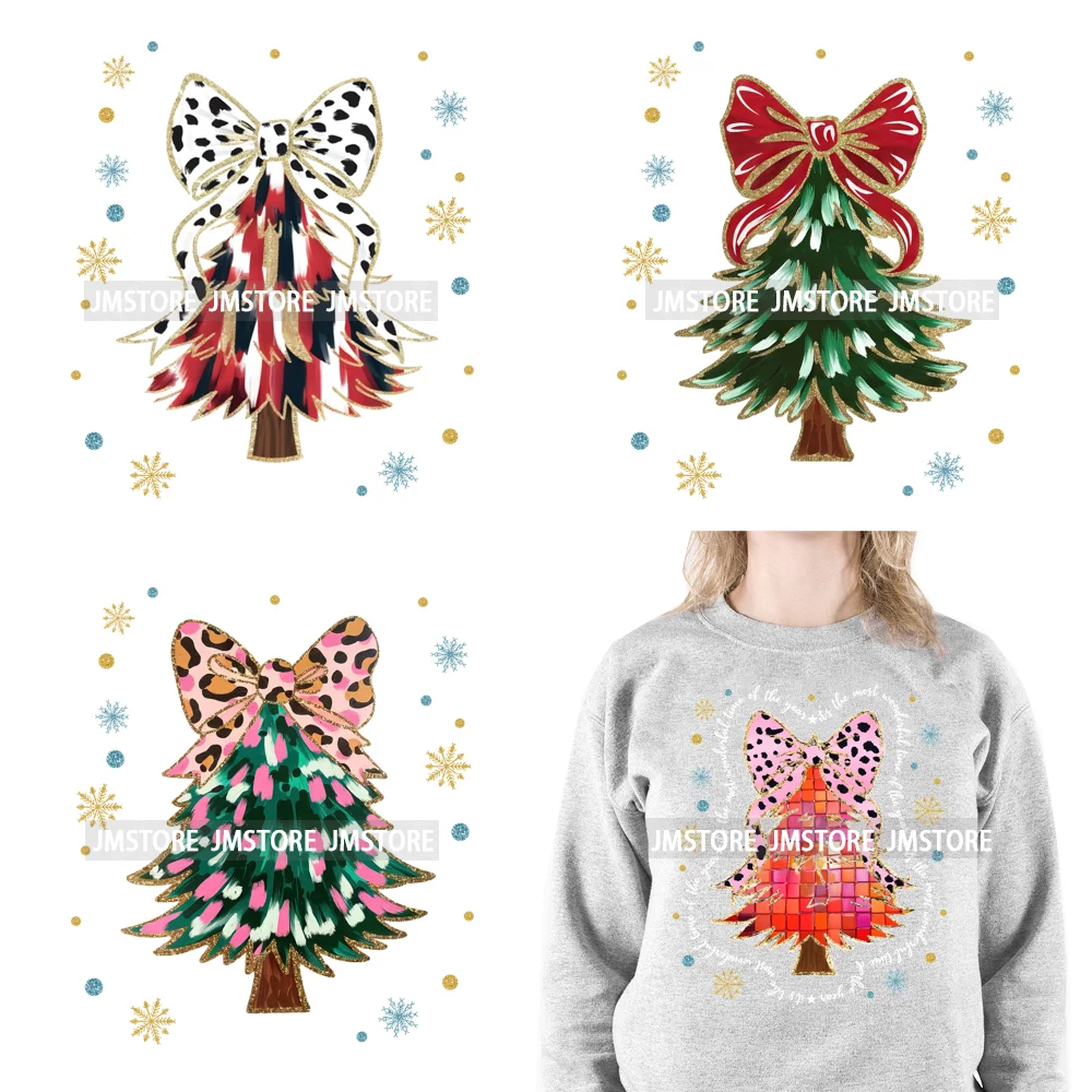 Colorful Glitter Christmas Tree Coquette Bow Dalmatian Dots Jesus Christian Verse Iron On DTF Transfers Stickers For Clothing