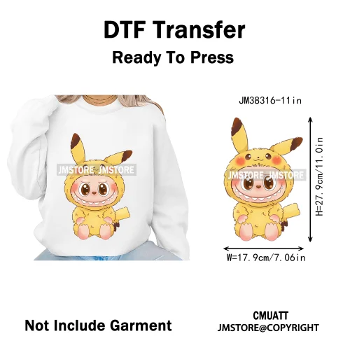 Cute Cartoon Toy Dolls Monster Costume Character Kids Printed Iron on DTF Washable Transfer Stickers Ready to Press for Clothing