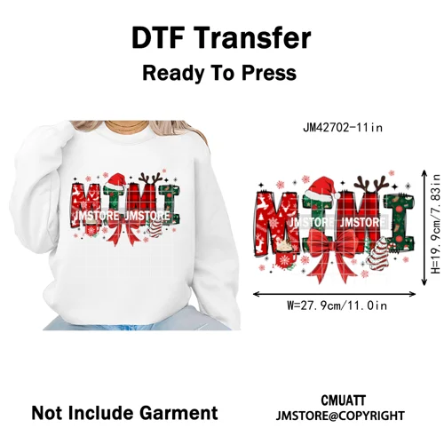 Colorful Christmas Mama Claus Coquette Candy Cane Santa Iron on DTF Washable Transfers Stickers Ready to Press for T-shirts