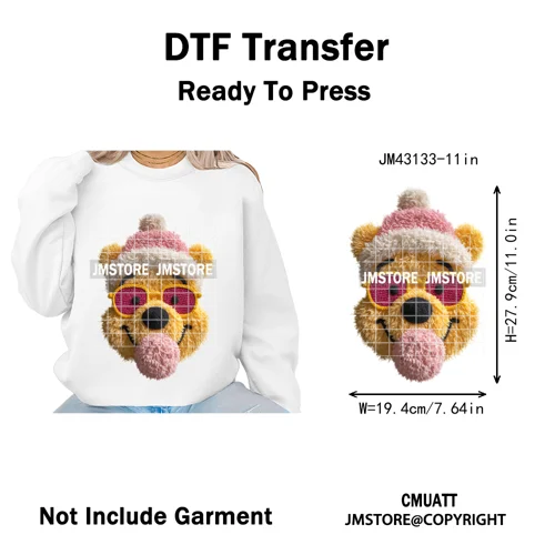 Faux Yarn Very Merry Christmas Mouse Friends Cartoon Santa Iron on Washable DTF Transfers Stickers Ready to Press for Clothing