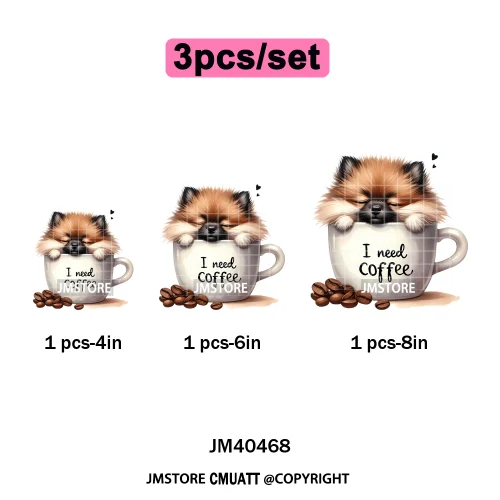 Funny Cartoon Pet Puppy Small Sleeping Cozy Coffee Dogs Lover Iron on DTF Washable Transfers Sticker Ready to Press for Clothing