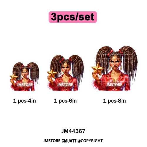 Funny Xmas Afro Glam Girly Gifts Holly Christmas Light Iron on Washable DTF Heat Transfers Stickers Ready to Press for Clothes