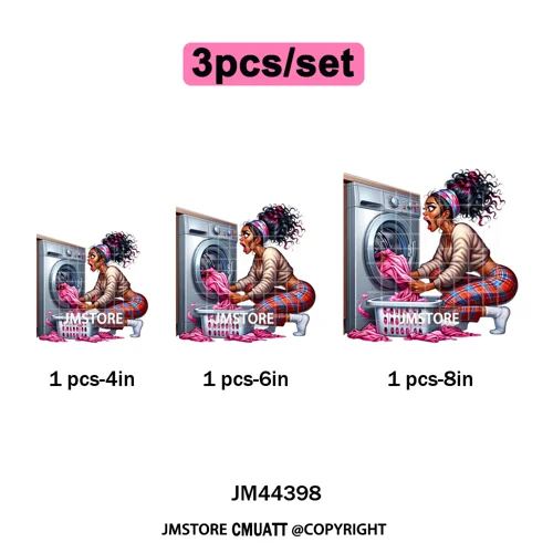 Angry Office African Girl Sassy Moods Housework Mom Iron on Washable DTF Heat Transfer Stickers Ready to Press for T-shirts Bags