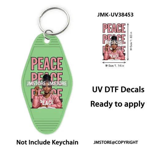 Afro Girls Faith Religious Christian UV DTF Motel Keychain Wraps Ready To Apply Waterproof High Quality Hotel Keychain Decals