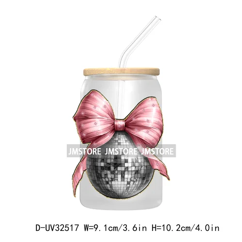 Trendy Pink Coquette New Year 2025 Disco Ball Retro Holidays UV DTF Transfer Stickers Decals For Libbey Cold Cups Mugs Tumbler