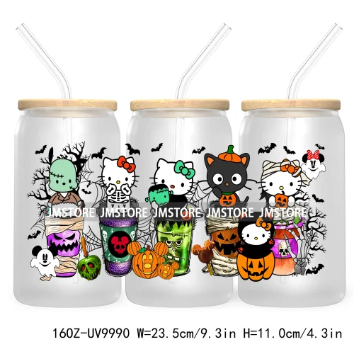 Halloween Coffee Cups UV DTF Sticker For 16OZ Libbey Glass Cup Can Cartoon Princess Wrap Transfer Stickers Custom Labels Logo