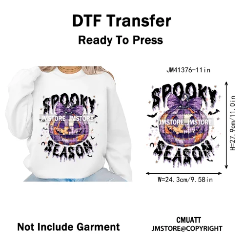Preppy Coquette Halloween Floral Fall Pumpkin Spooky Season Iron on Washable DTF Transfers Stickers Ready to Press for Clothing