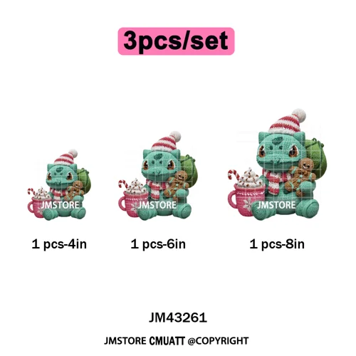 Hot Cocoa Coffee Lover Cartoon Faux Yarn Christmas Xmas Iron on Washable DTF Transfers Stickers Ready to Press for Sweatshirts