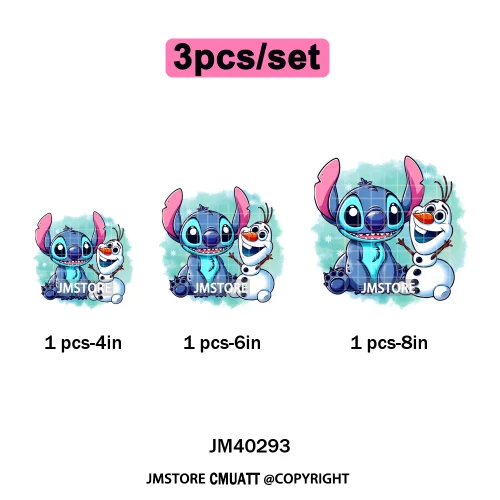 Cute Cartoon Blue Animal Princess Best Friends Designs Iron on DTF Washable Transfers Stickers Ready to Press for Clothing Bags