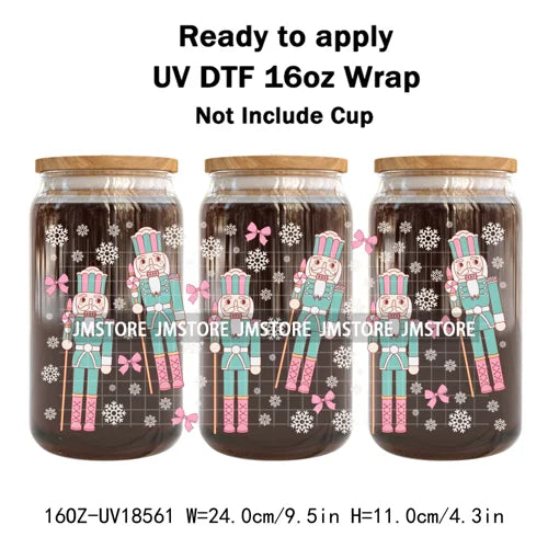 Preppy Christmas Candy Cane Xmas Tree UV DTF Cup Wrap Ready To Apply Transfer Stickers 16OZ Tumbler Wraps For Libbey Glass Can