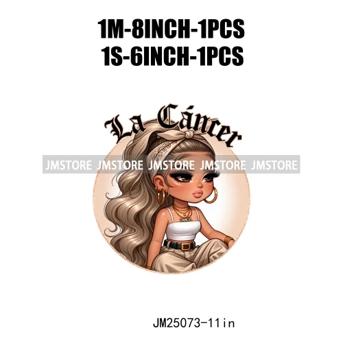 New Washable Chicana Chola Chibi Latina Spanish Zodiac Cute Girls DTF Iron On Transfers Stickers Ready To Press For Clothing