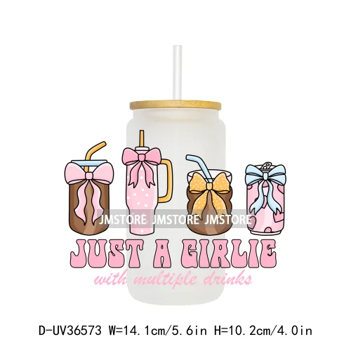 Coquette Iced Coffee Positive Quotes UV DTF Transfer Stickers Decals Ready To Apply Waterproof For 16OZ Libbey Glass Can Cup Mug