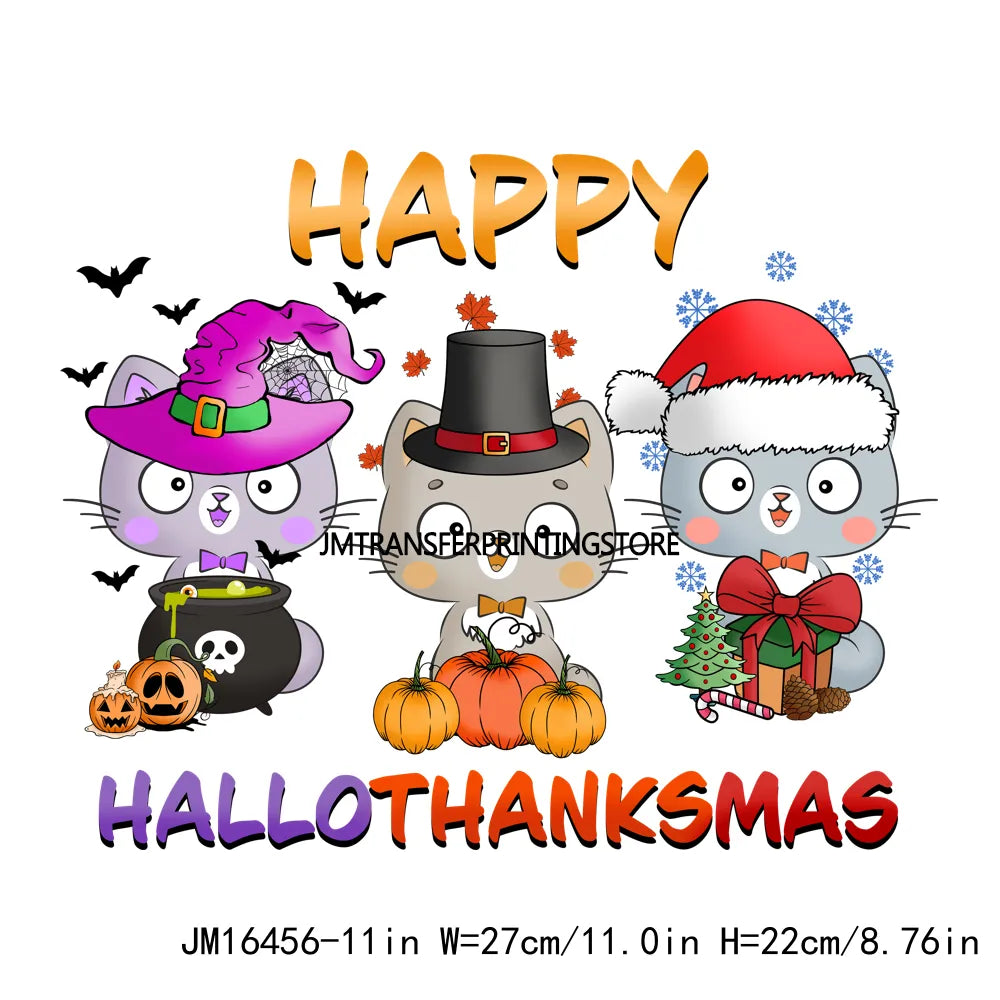 Eat Drink And Be Thankful Hallothanksmas Decals Santa Gnome Coffee Cup Animal Pumpkin Iron On DTF Transfer Sticker For Clothing