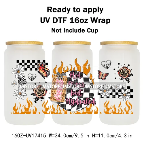 Retro Drink Quotes Butterfly Flower Heart 16OZ UV DTF Cup Wraps Ready To Apply Waterproof Transfer Stickers For Libbey Glass Can