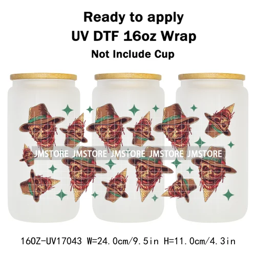 Ice Cream Halloween Killers Horror Characters UV DTF Stickers Ready To Apply Cup Wrap Custom Labels For 16OZ Libbey Can Glass
