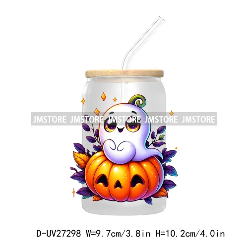 Spooky Ghost Halloween Autumn Pumpkin Season UV DTF Transfer Stickers Decals For Libbey Cold Cups Mugs Tumbler Black Cats Boo