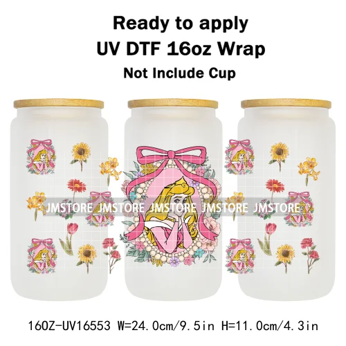 Magical Mirror Princess Coquette Bow 16OZ UV DTF Cup Wraps Ready To Apply Waterproof Transfer Stickers For Libbey Glass Can Mugs