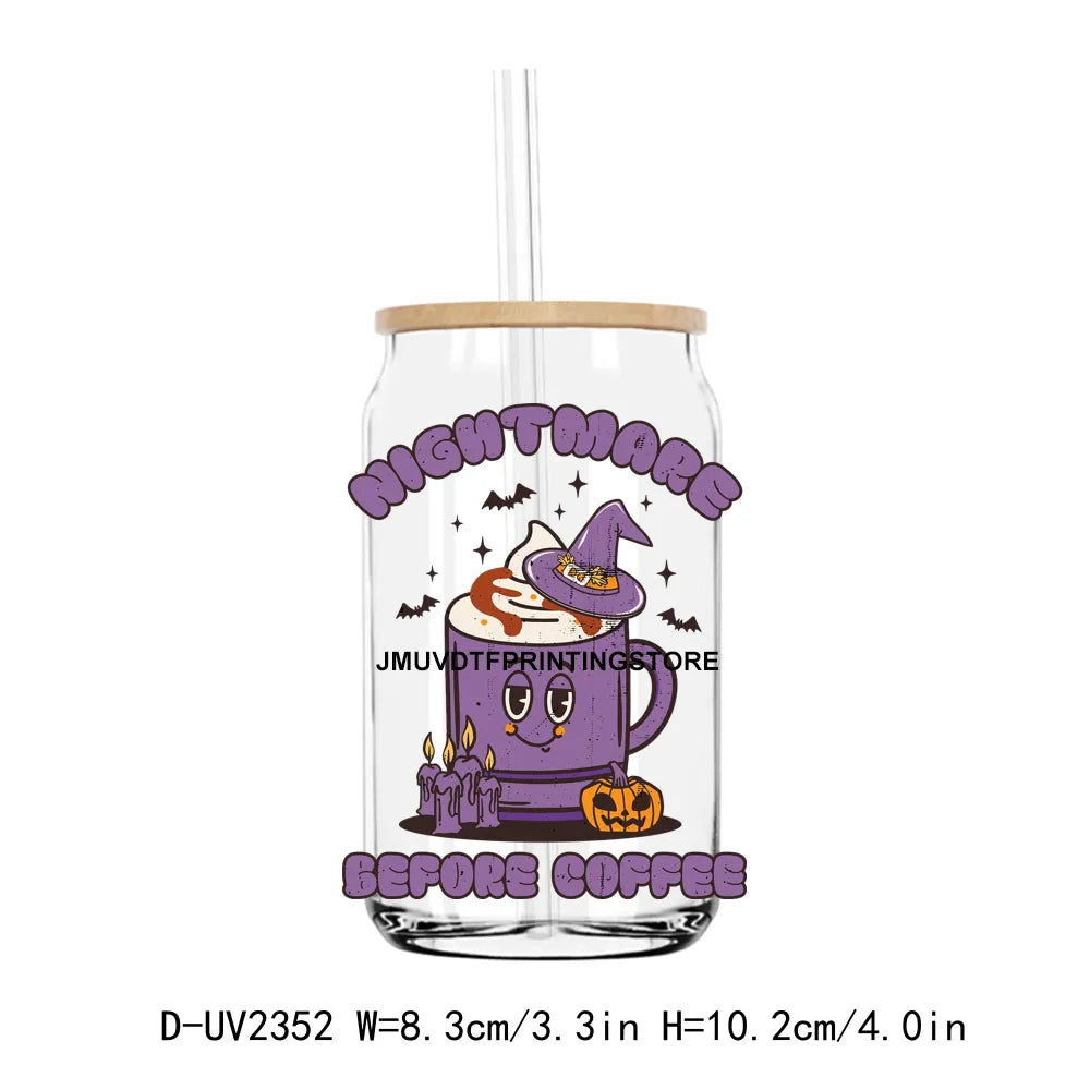 Retro Nightmare Before Coffee UV DTF Transfers Stickers Decals For Libbey Cold Cups Mugs Tumbler Waterproof DIY Craft