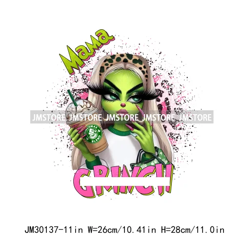 Colorful Retro Green Bougie Mama Coffee Lover Leopard Christmas Girls Iron On DTF Transfers Stickers Ready To Press For Clothes
