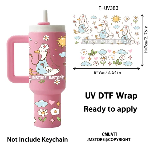 Pink Coquette Bow Goose Daisy Flower UV DTF Mini Tumbler Keychain Wraps Ready To Apply Transfer Stickers Prints Waterproof Decal