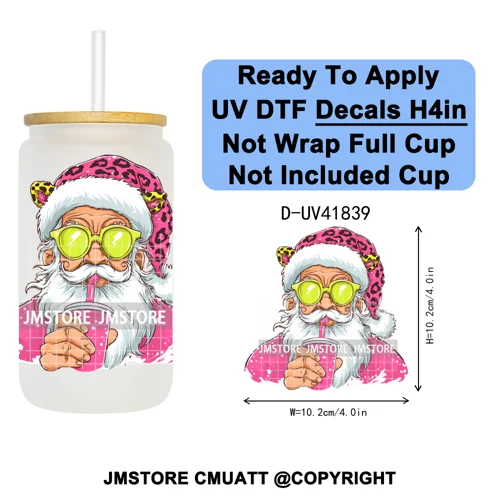 Retro Santa Claus Blowing Bubble Christmas UV DTF Decals Ready To Apply Waterproof Transfer Stickers For 16OZ Libbey Glass Can