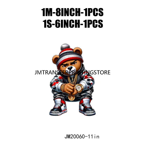 Cool Streetwear Winter Bear Crew Christmas Santa Snowman Reindeer Gingerbread DTF Transfers Stickers Ready To Press For T-Shirts