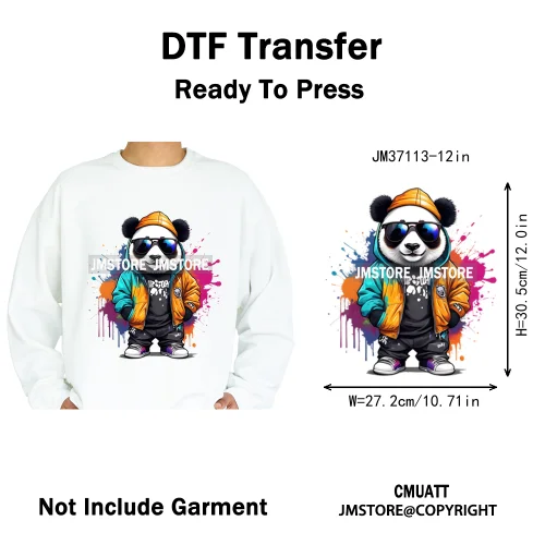 12in Cartoon Graffiti Streetwear Tiger Bunny Animal King Hip Hop Poster Iron on DTF Transfer Stickers Ready to Press for Hoodies