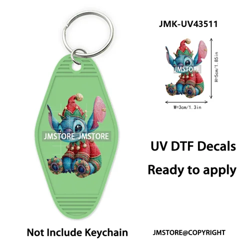Christmas Santa Cartoon Character UV DTF Keychain Wraps Ready To Apply Waterproof High Quality Decals For Hotel Motel Keychain