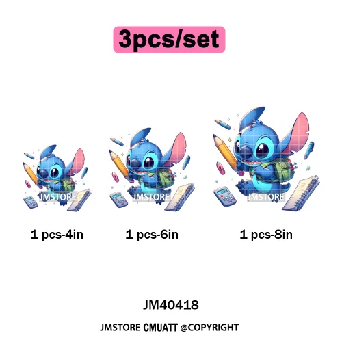 Cartoon Character Back To School Book Teacher School Friends Iron on DTF Washable Transfers Stickers Ready to Press for Textile