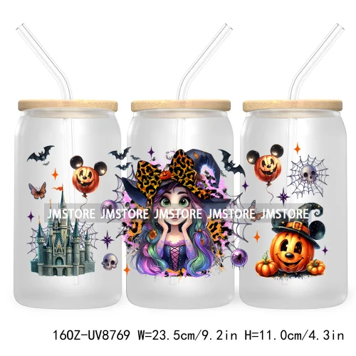 Halloween Leopard Cartoon Princess 16OZ UV DTF Cup Wrap Transfer Sticker Custom Labels Waterproof Logo For Libbey Glass Can Fall