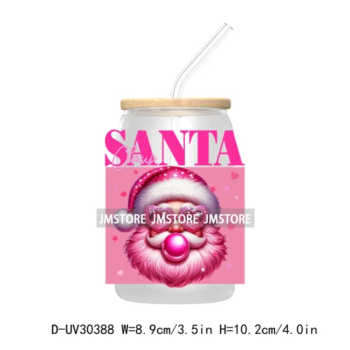 Retro Santa Christmas Blowing Bubble UV DTF Transfer Stickers Decals For Libbey Cold Cups Mugs Tumbler Waterproof Craft Xmas Mom