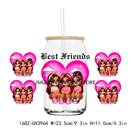 Bestfriends Valentine Girls Cholo Chola UV DTF Sticker For 16OZ Libbey Glass Cup Can Wrap Transfer Sticker Custom Label DIY Logo