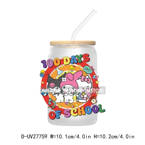 100 Days Of School UV DTF Transfer Stickers Decals For Libbey Cold Cups Mugs Tumbler Teacher Appreciation Gift Cartoon Character